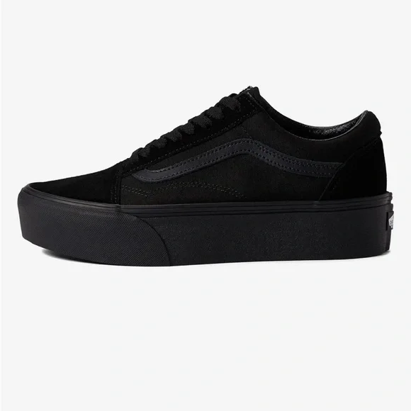 New Vans Old Skool Stackform Platform Sneakers Suede/Canvas Black Monochrome - Picture 3 of 12